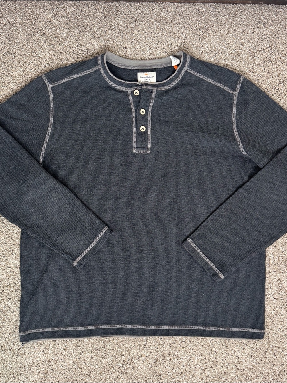 Tommy Bahama Charcoal Gray Long-Sleeve Henley with Contrast Stitching XL